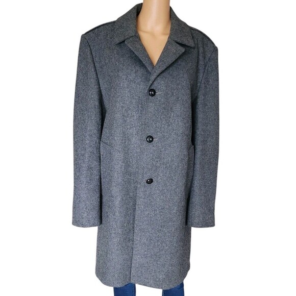 Casualcraft of New York Overcoat Men Size 42 Long Gray Long Sleeve Collared Wool - Picture 1 of 10